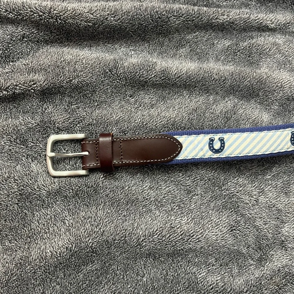 Vineyard Vines Mens 147th Kentucky Derby Horseshoe Canvas Leather Belt Blue 34
